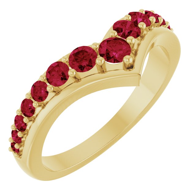 14K Yellow Gold Lab-Grown Ruby V Ring