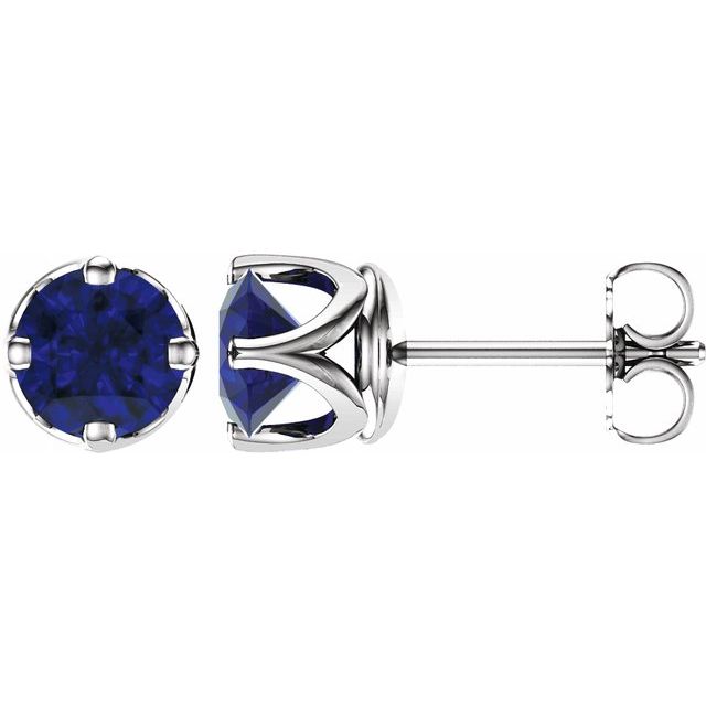 14K White 6 MM Round Lab-Grown Blue Sapphire Woven-Design Earrings