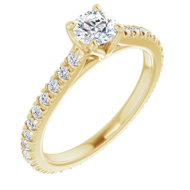 14K Yellow Gold 4.1 mm Round Eternity Engagement Ring Mounting - Size 4