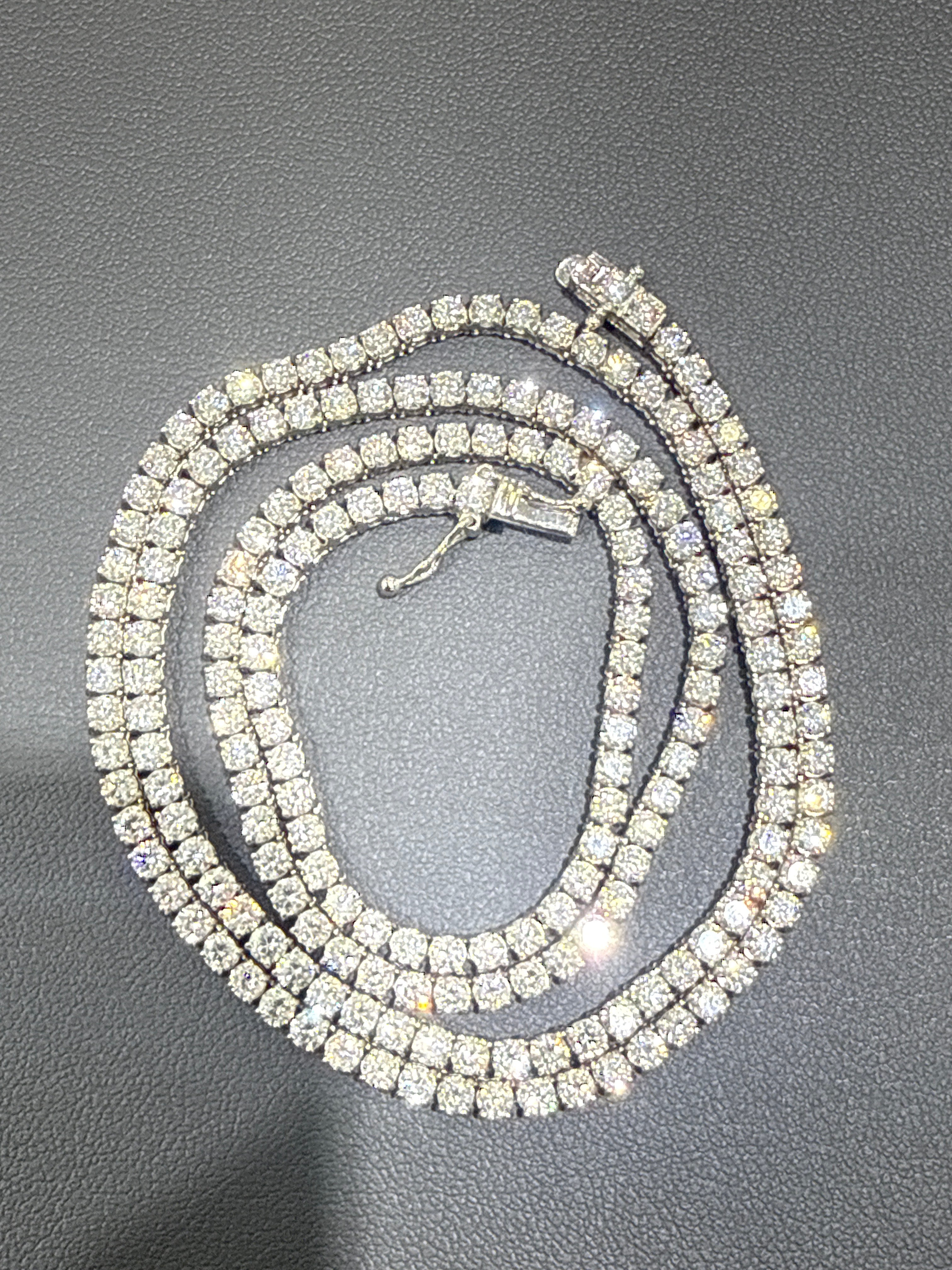 14KT White Gold Tennis Necklace With LAB-GROWN Diamonds. CVD. DTW=15.43CT - E-F/VS - 22" - 18.6GR