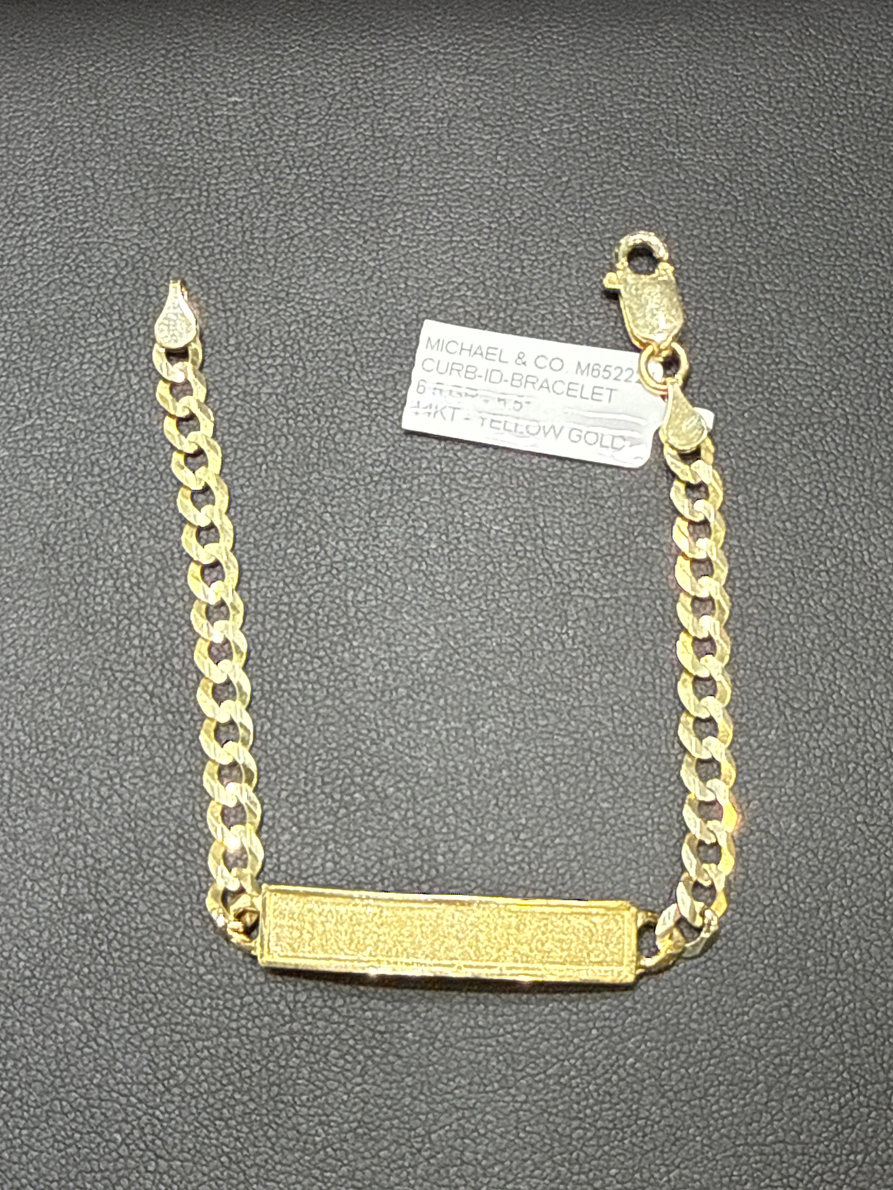 14KT Yellow Gold Curb Cuban Link ID Bracelet. 6.5" - 6.5 GR