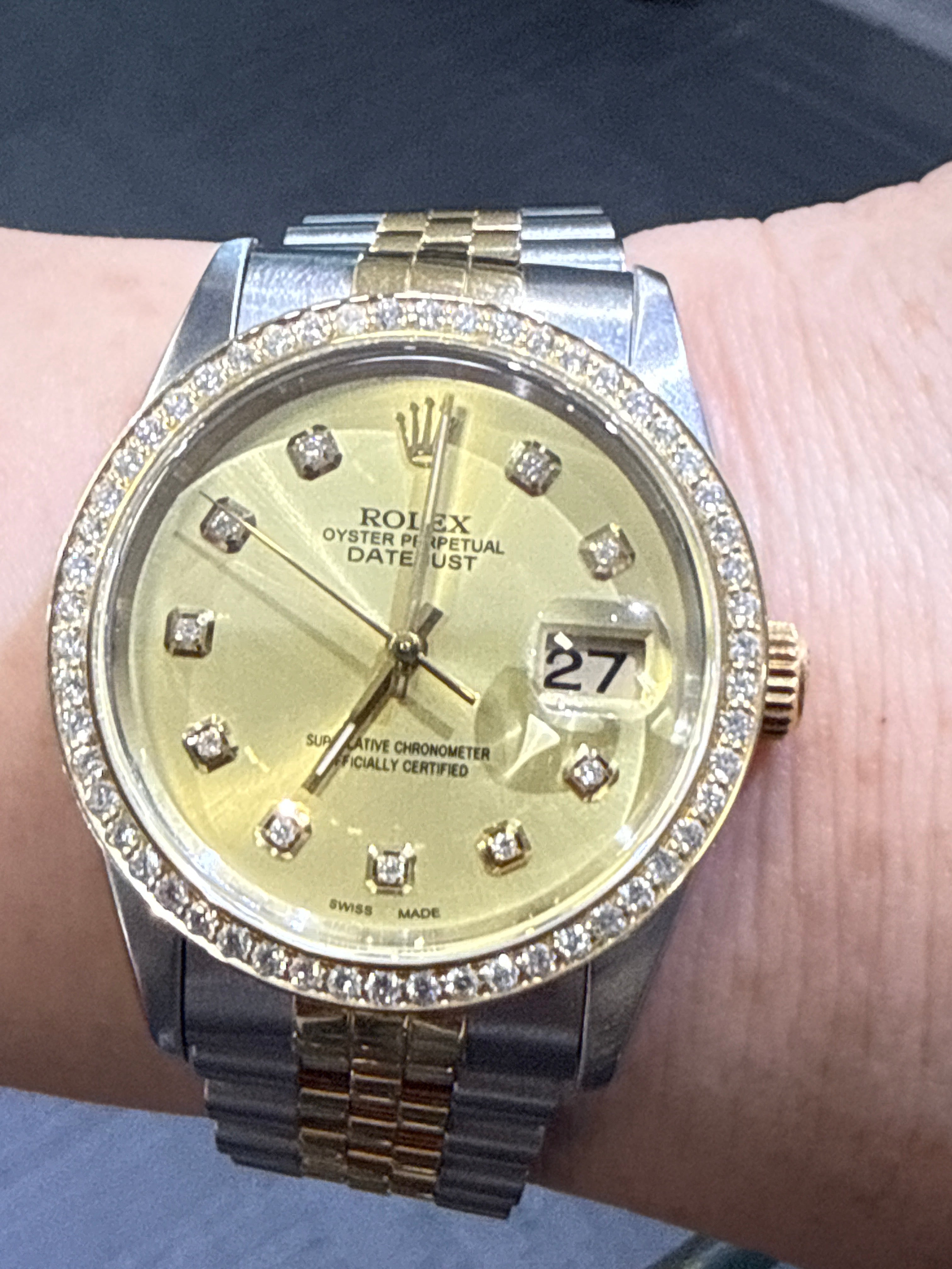Pre-Owned Rolex DateJust 36MM Oyster Perpetual With After Market Cham/Diamond Dial & Diamond Bezel. DTW=1.15CT - G-H/VS - Automatic Watch. Jubilee Band/Bracelet - Ref: 16233, S#: W485664. 1996