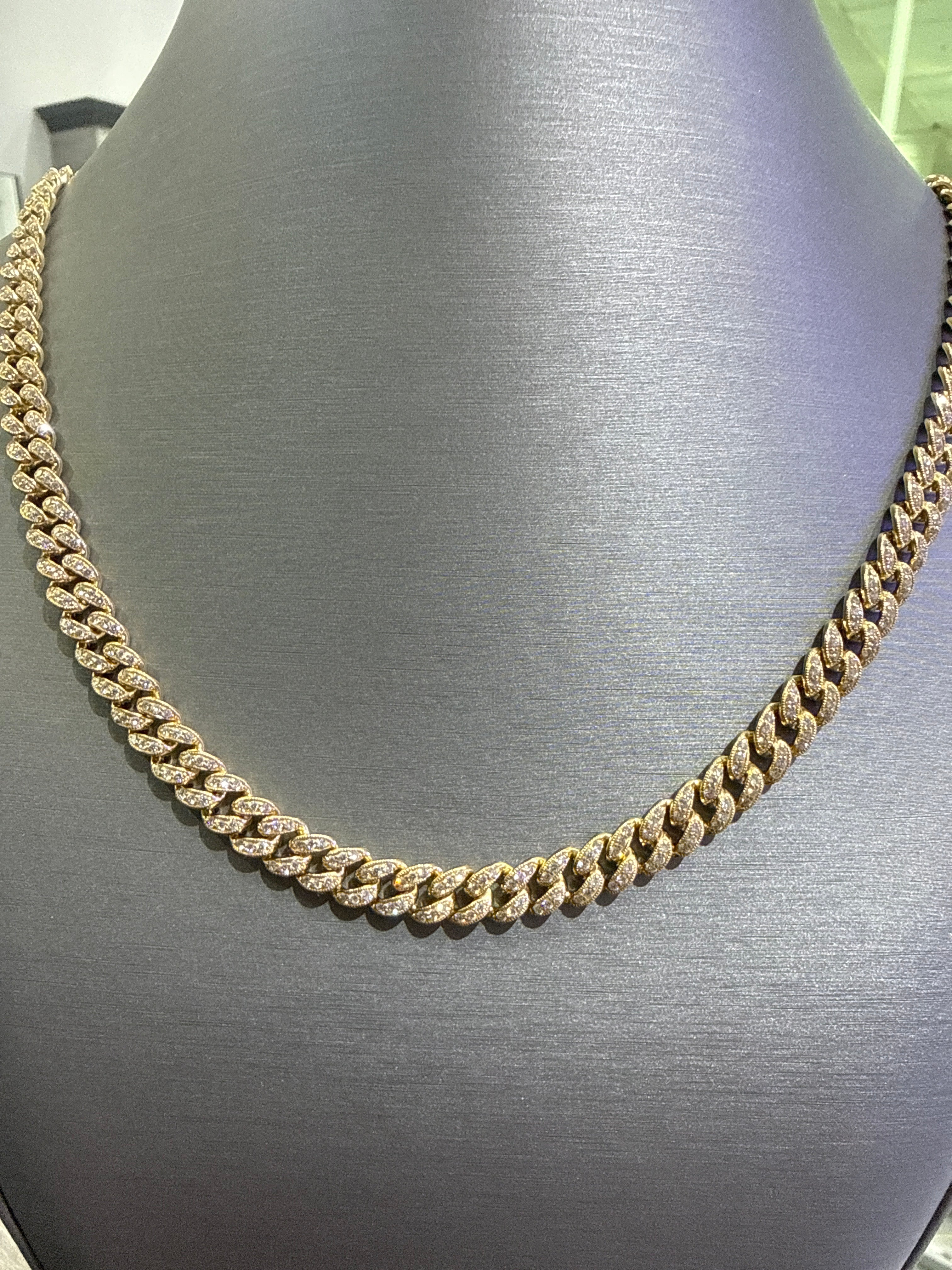10KT Yellow Gold 7.75MM Cuban Link Chain With Natural Diamonds. DTW=7.78CT - G-H/VS - 20" 46.7GR