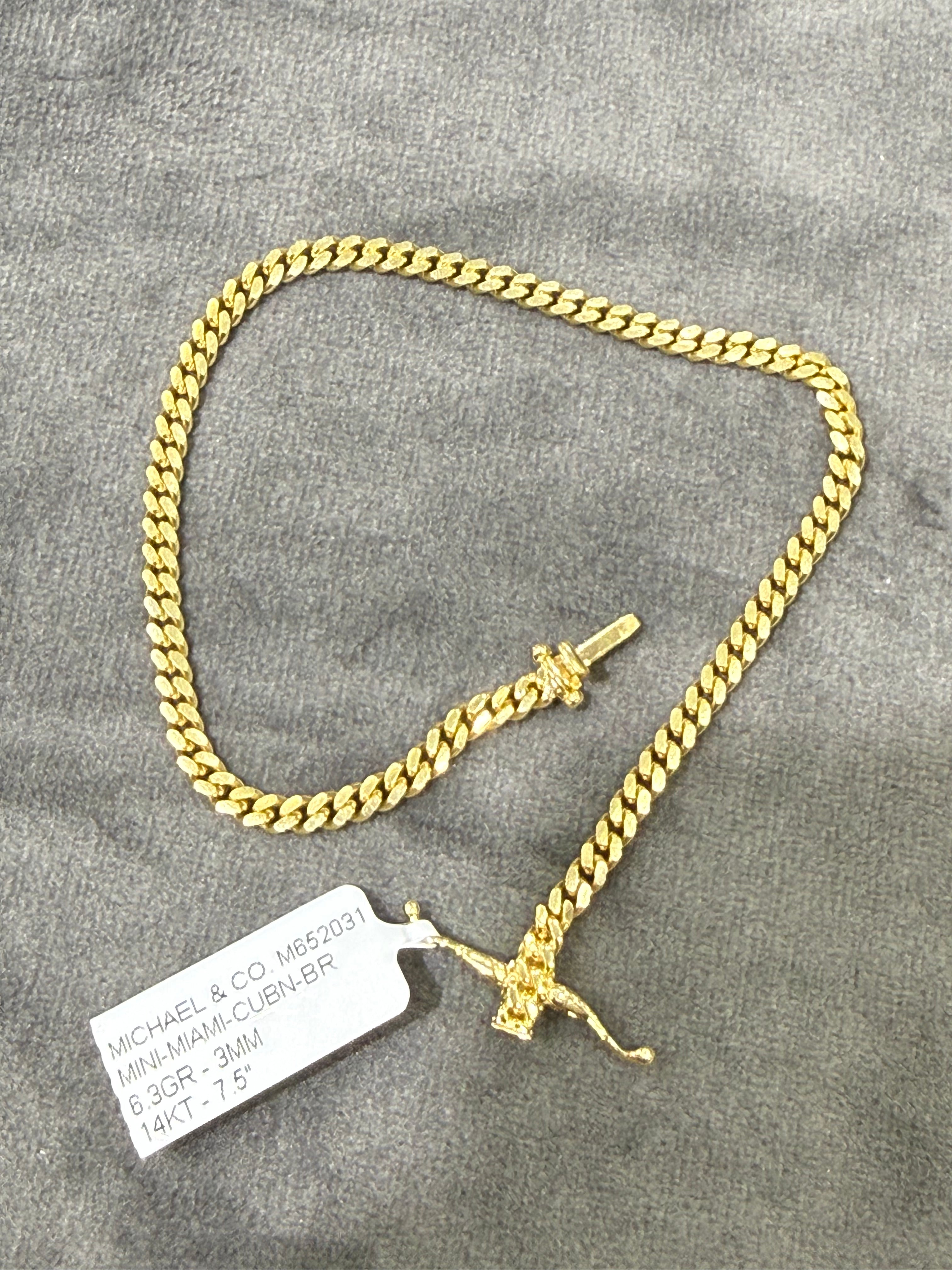 14KT Solid Yellow Gold 3MM Mini Miami Cuban Link Bracelet. 6.3GR - 7.5"