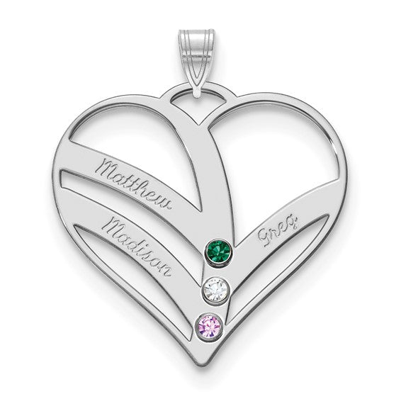 14KY 3-Name with Birthstones with 14k Bezel Cut Out Heart Pendant