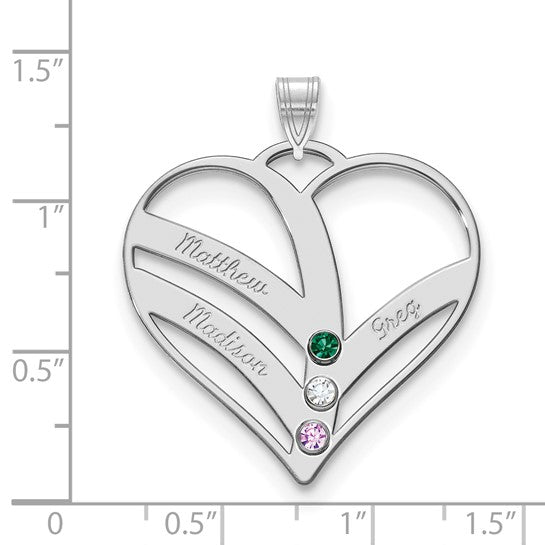 14KY 3-Name with Birthstones with 14k Bezel Cut Out Heart Pendant
