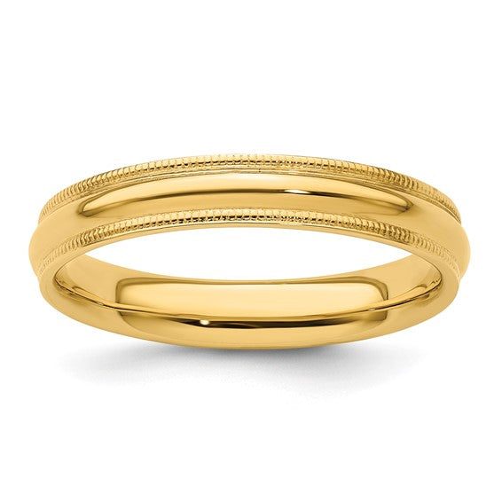 14k Yellow Gold 4mm Milgrain Half Round Comfort Fit Wedding Band Size 10.5