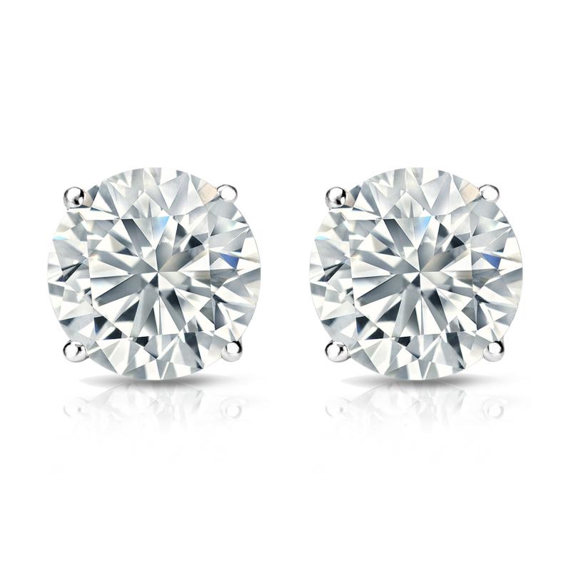 Lab Grown Diamond Stud Earrings Round. White Gold 4-Prong Basket.