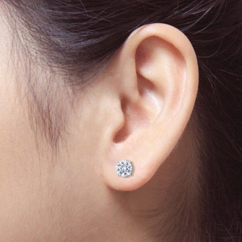 Lab Grown Diamond Stud Earrings Round. 4-Prong Martini Setting Basket.