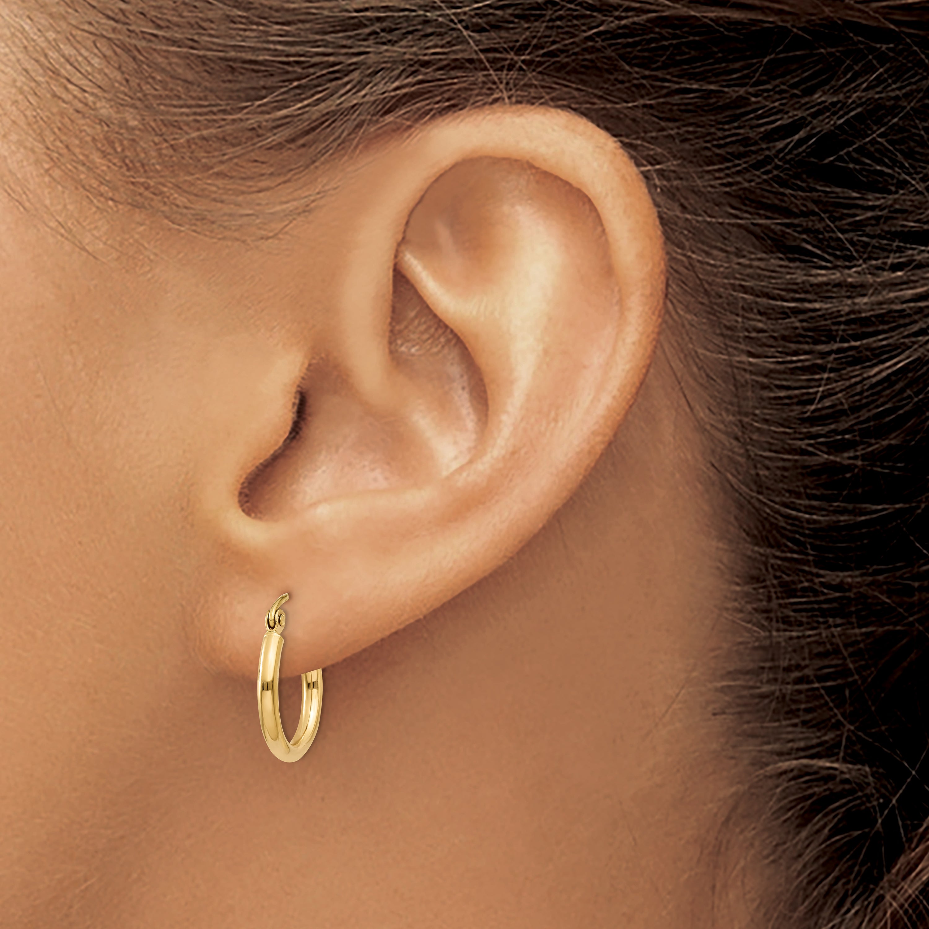 14k 2x15mm Polished Lightweight Tube Hoop Earrings