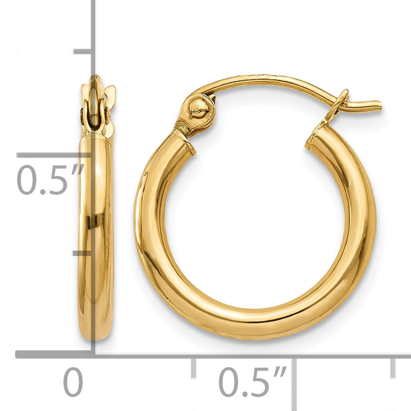14k 2x15mm Polished Lightweight Tube Hoop Earrings