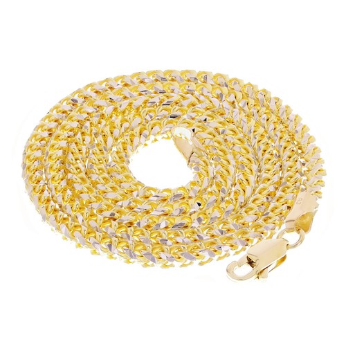 Italian 14k Two Tone Solid Prism Cut Franco Chain Necklace 3mm 22" 32.3 grams
