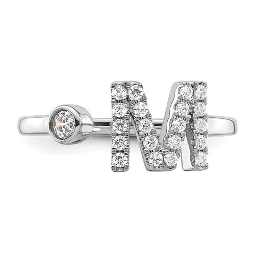 14K White Gold Diamond , Initial Adjustable Ring