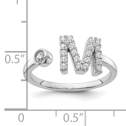 14K White Gold Diamond , Initial Adjustable Ring